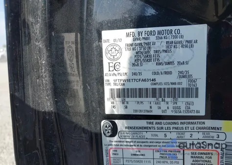 2012 Ford F150 Fx4 z USA, uszkodzony, nr VIN 1FTFW1ET7CFA63146